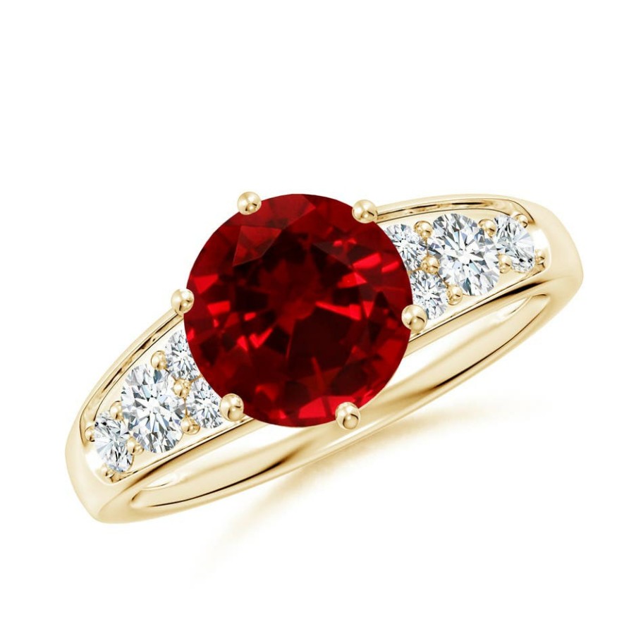 Rings Angara Ruby | Lab-Grown Round Ruby Engagement Ring With Lab Diamonds