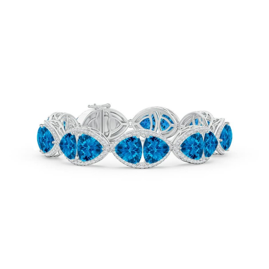 Bracelets Angara Swiss Blue Topaz | East-West Trillion Checker-Cut Swiss Blue Topaz Bracelet