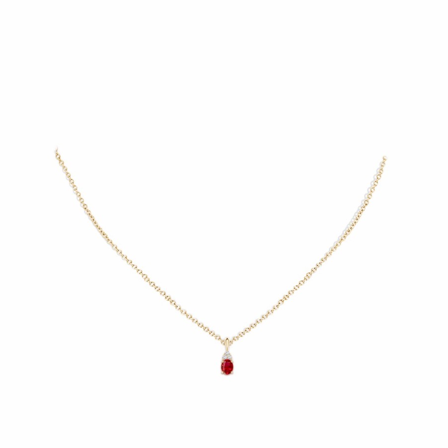 Necklaces Angara Ruby | Oval Ruby Solitaire Pendant With Trio Diamond