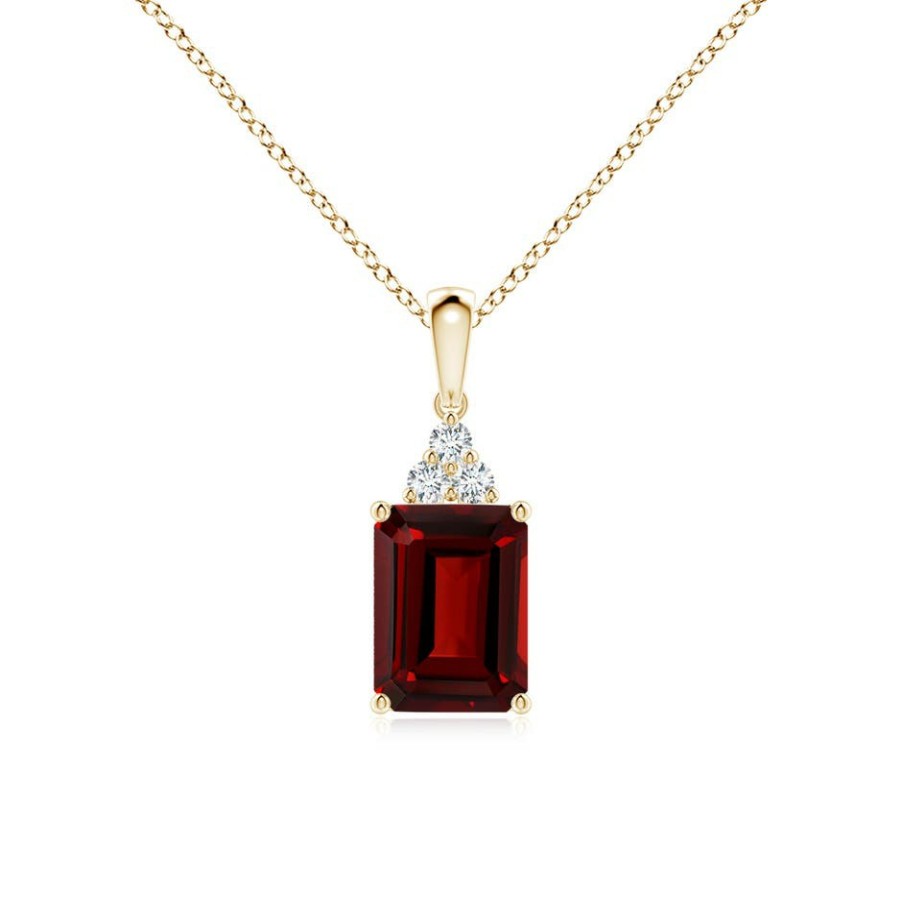 Necklaces Angara Garnet | Emerald-Cut Garnet Pendant With Diamond Trio