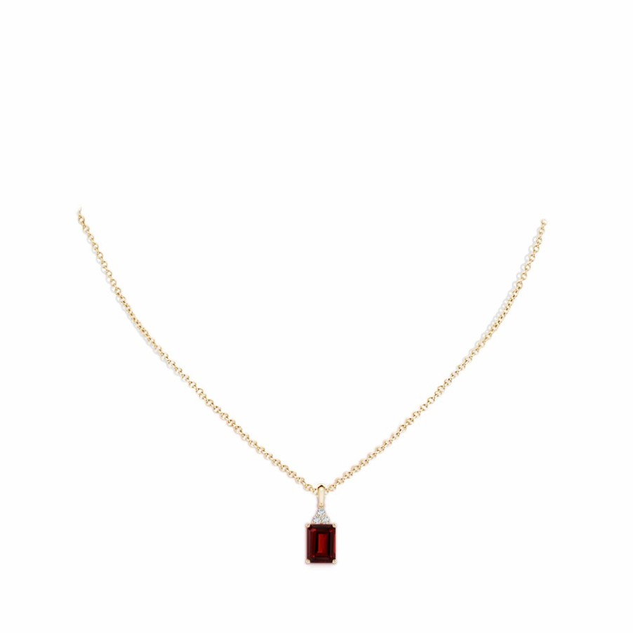 Necklaces Angara Garnet | Emerald-Cut Garnet Pendant With Diamond Trio