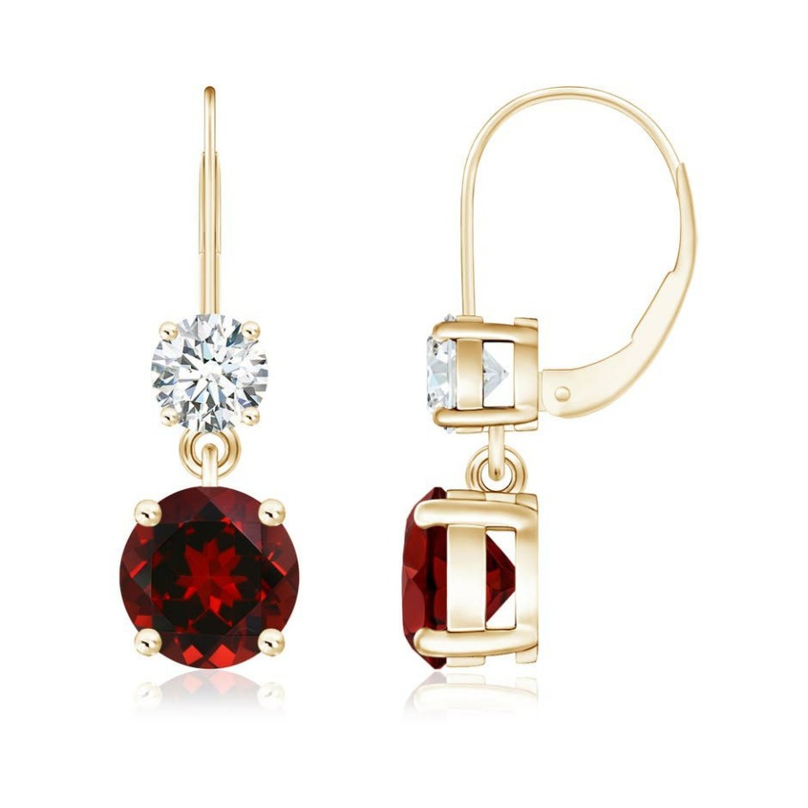 Earrings Angara Garnet | Round Garnet Leverback Dangle Earrings With Diamond