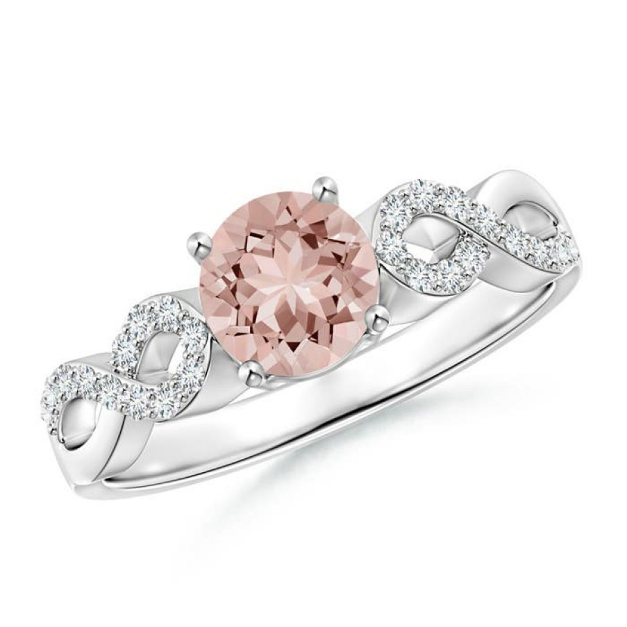 Rings Angara Morganite | Solitaire Round Morganite Infinity Ring With Diamond Accents