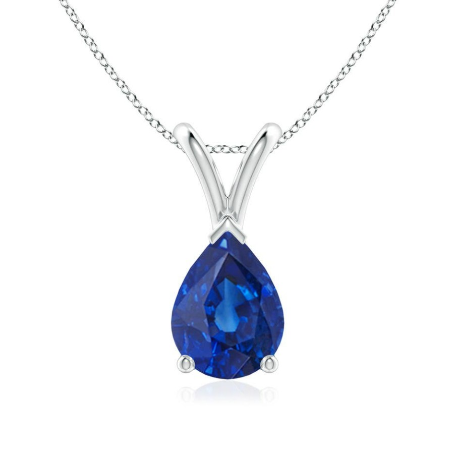 Necklaces Angara Blue Sapphire | V-Bale Pear-Shaped Blue Sapphire Solitaire Pendant