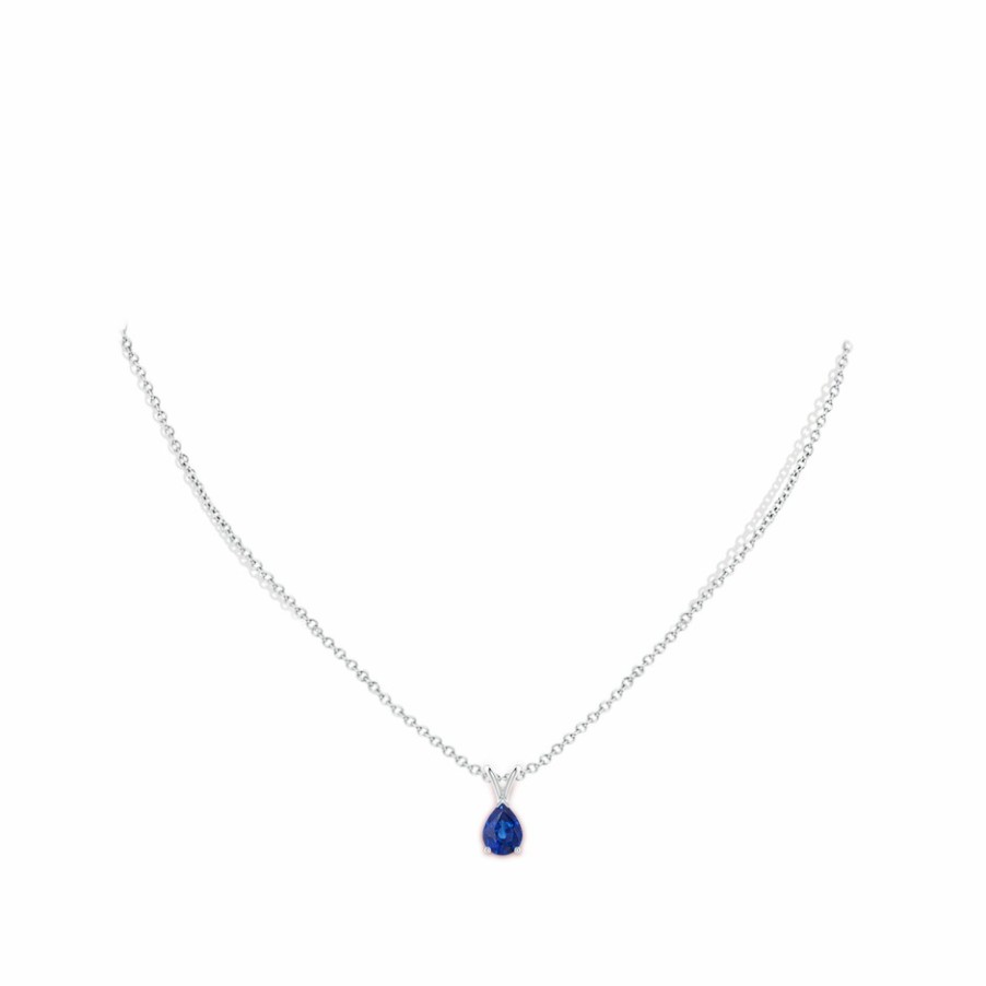 Necklaces Angara Blue Sapphire | V-Bale Pear-Shaped Blue Sapphire Solitaire Pendant