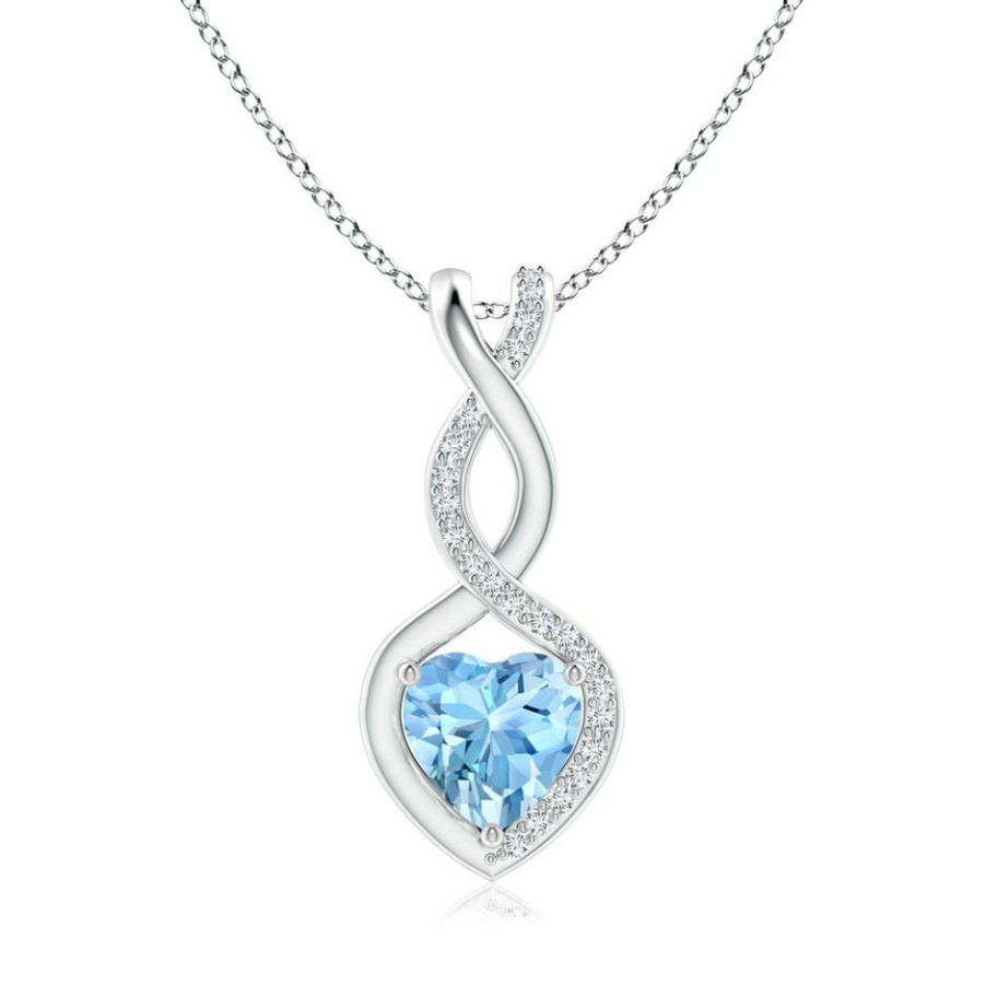 Necklaces Angara Aquamarine | Aquamarine Infinity Heart Pendant With Diamonds