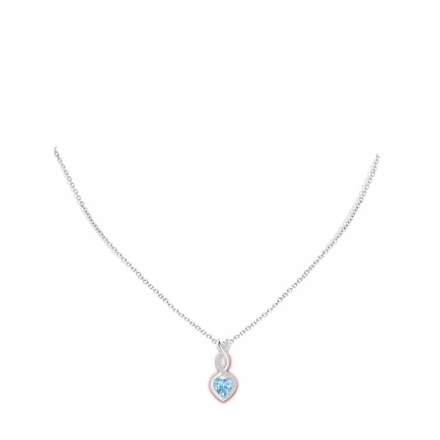 Necklaces Angara Aquamarine | Aquamarine Infinity Heart Pendant With Diamonds