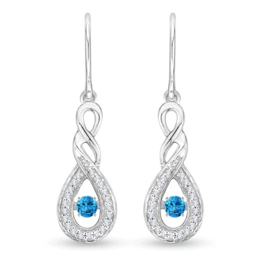 Earrings Angara Swiss Blue Topaz | Dancing Swiss Blue Topaz Infinity Drop Earrings With Diamond