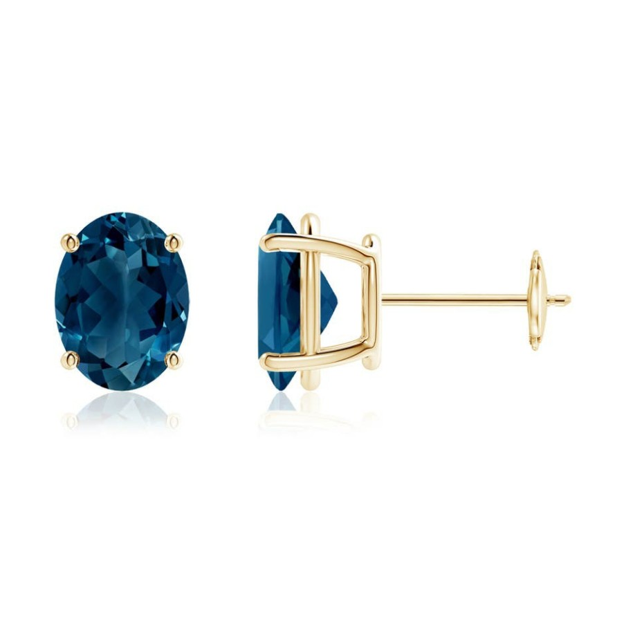 Earrings Angara London Blue Topaz | Prong-Set Oval Solitaire London Blue Topaz Stud Earrings