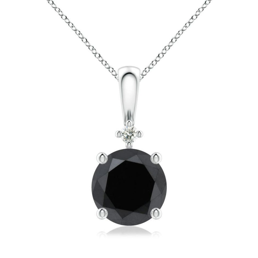 Necklaces Angara Enhanced Black | Round Black Diamond Solitaire Pendant