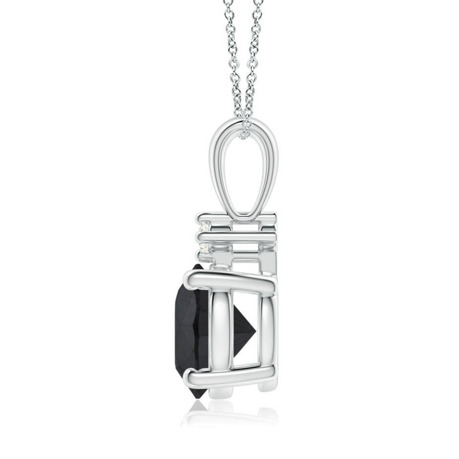 Necklaces Angara Enhanced Black | Round Black Diamond Solitaire Pendant