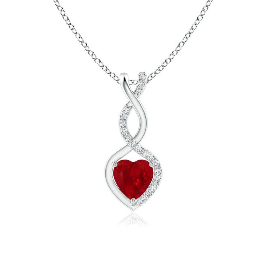 Necklaces Angara Ruby | Ruby Infinity Heart Pendant With Diamonds