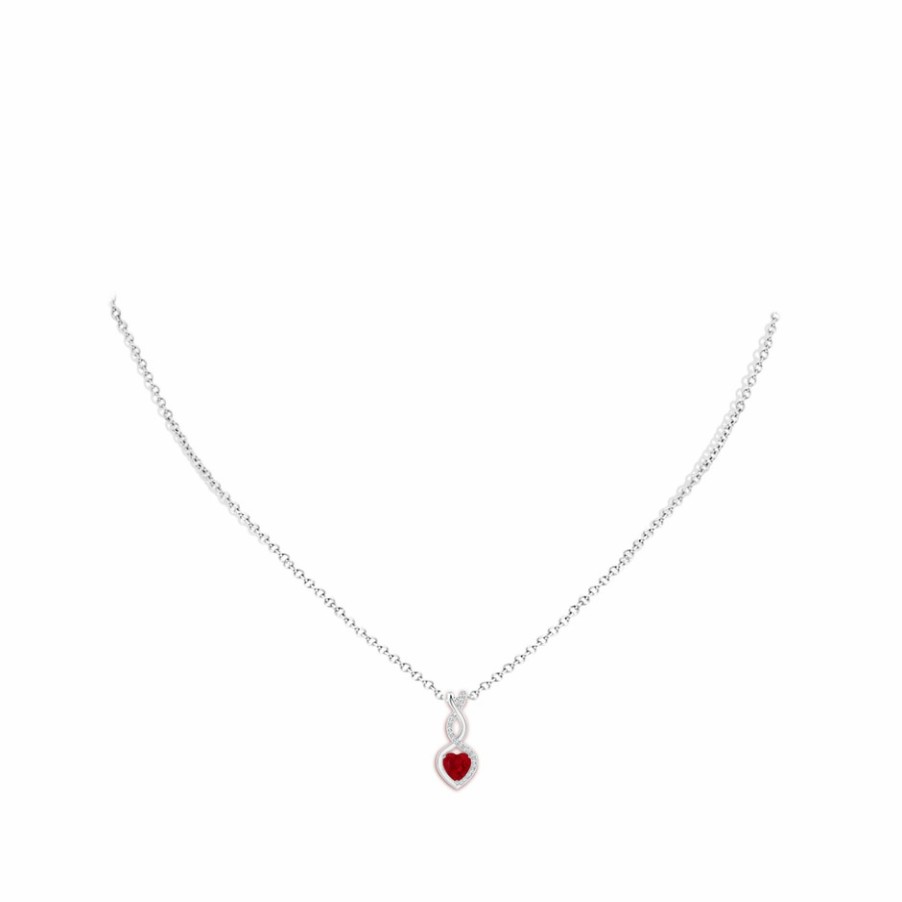 Necklaces Angara Ruby | Ruby Infinity Heart Pendant With Diamonds