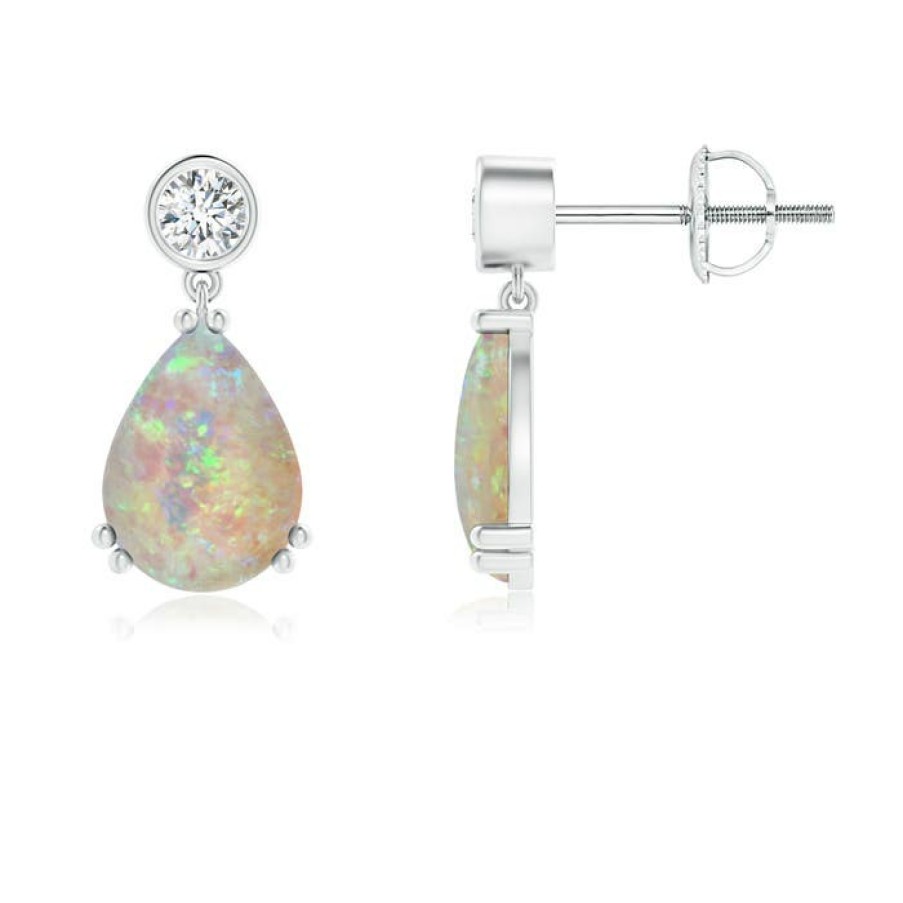 Earrings Angara Opal | Pear Opal Drop Earrings With Bezel Diamond