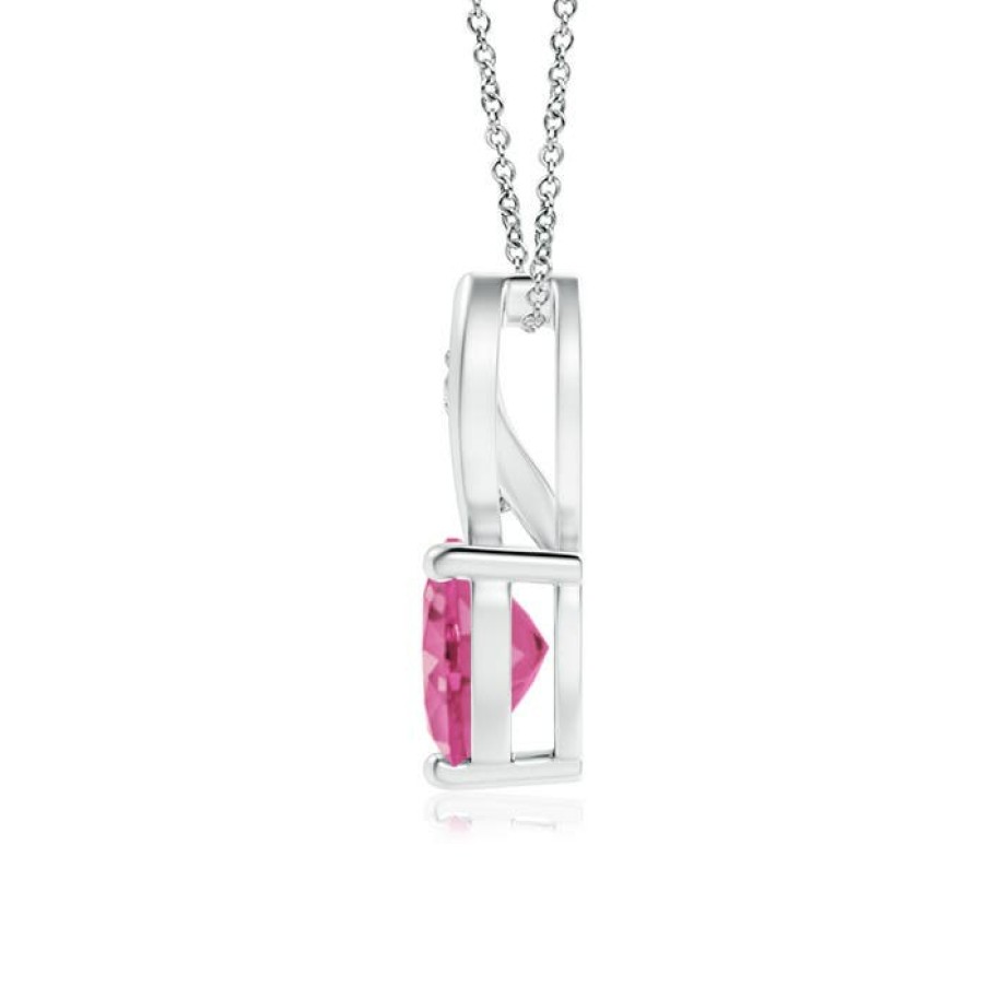 Necklaces Angara Pink Sapphire | Pink Sapphire Heart Pendant With Diamond Accents