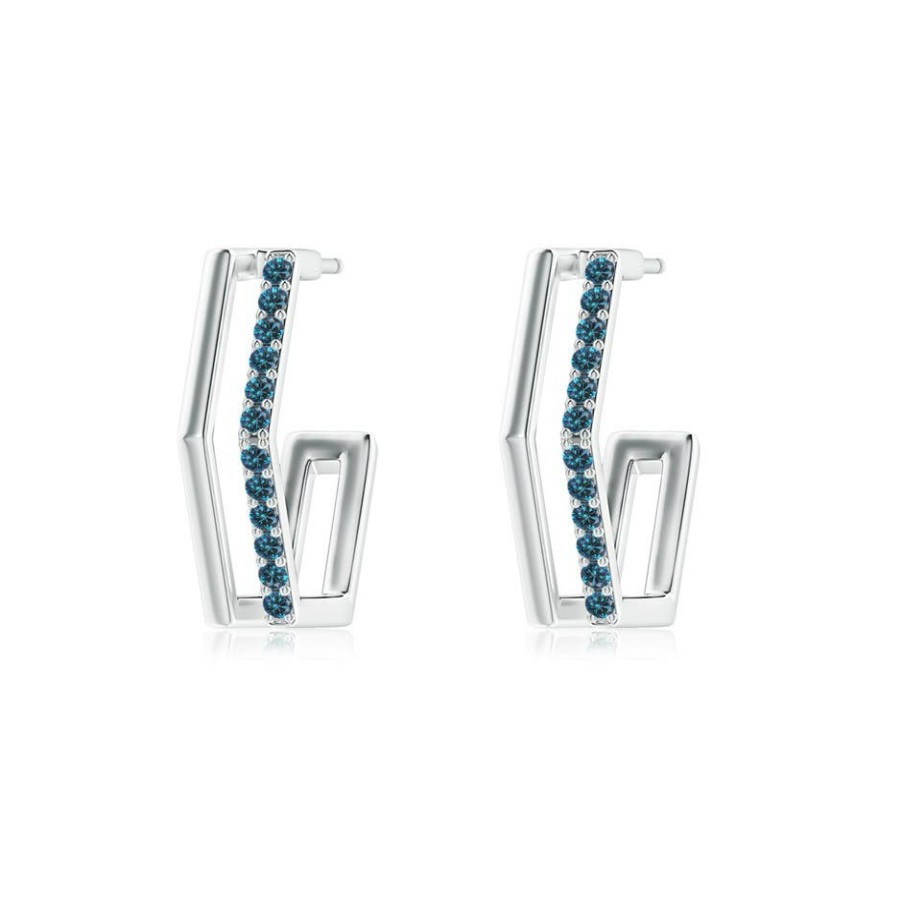 Earrings Angara Enhanced Blue | Alternating Blue Diamond Hexagonal Double Hoop Earrings