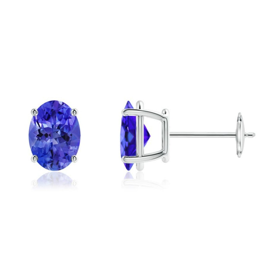 Earrings Angara Tanzanite | Prong-Set Oval Solitaire Tanzanite Stud Earrings