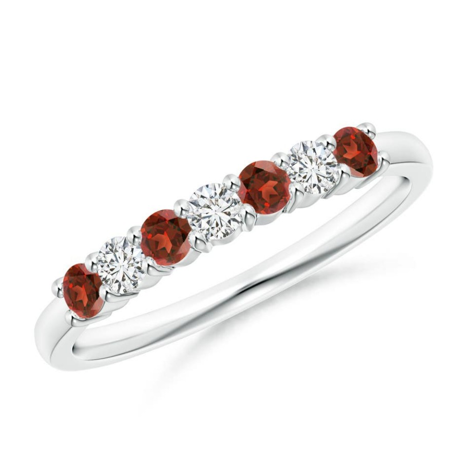 Rings Angara Garnet | Half Eternity Seven Stone Garnet And Diamond Wedding Ring