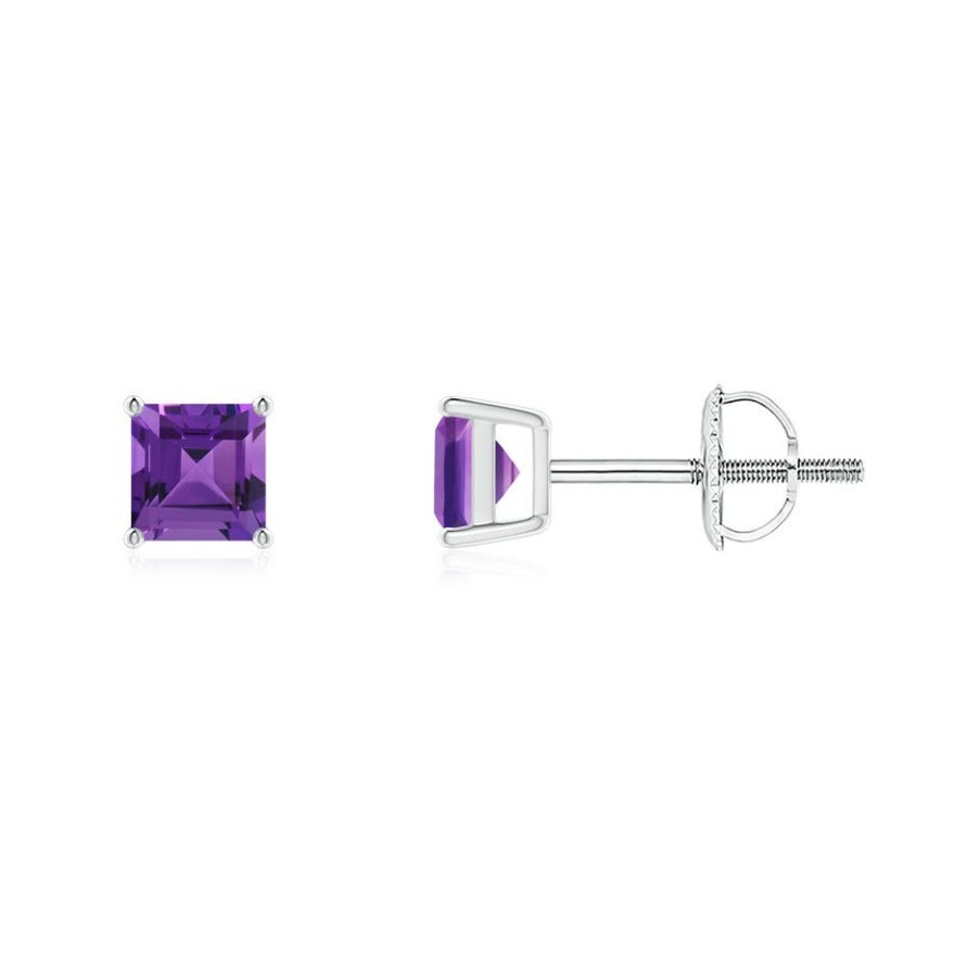 Earrings Angara Amethyst | Classic Basket-Set Square Amethyst Stud Earrings