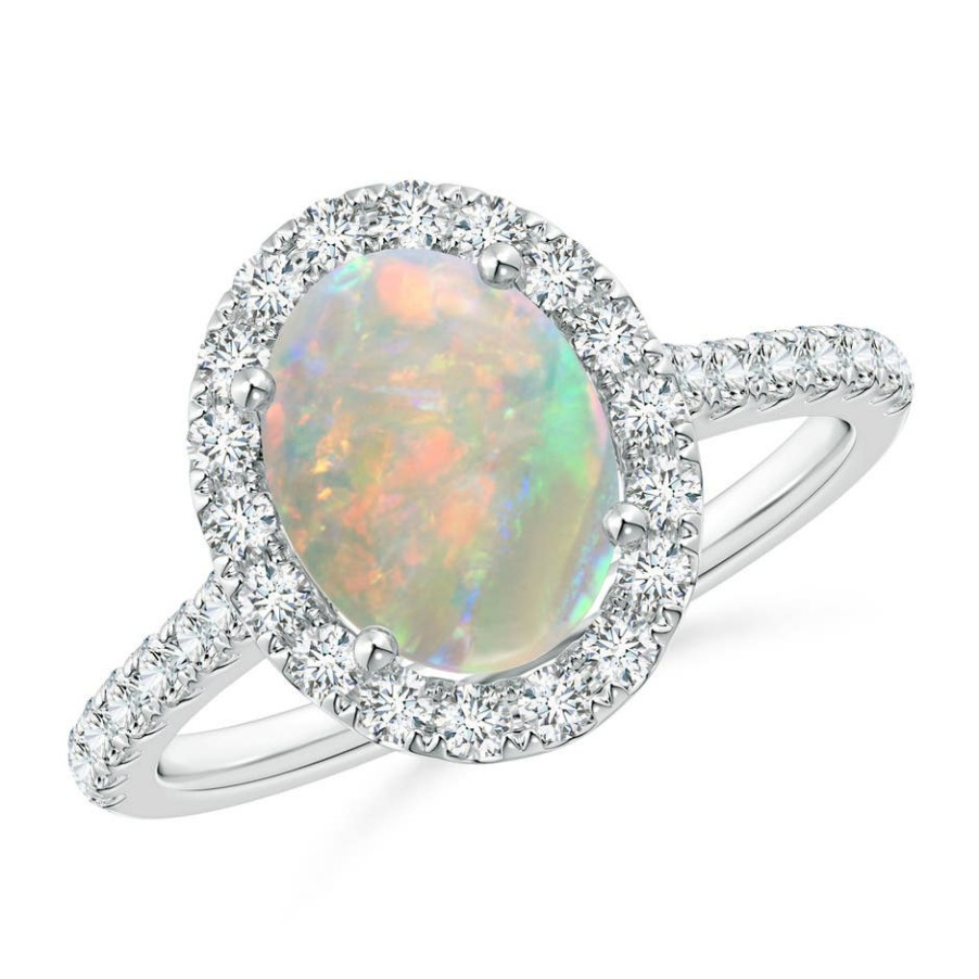 Rings Angara Opal | Oval Opal Halo Ring With Diamond Accents