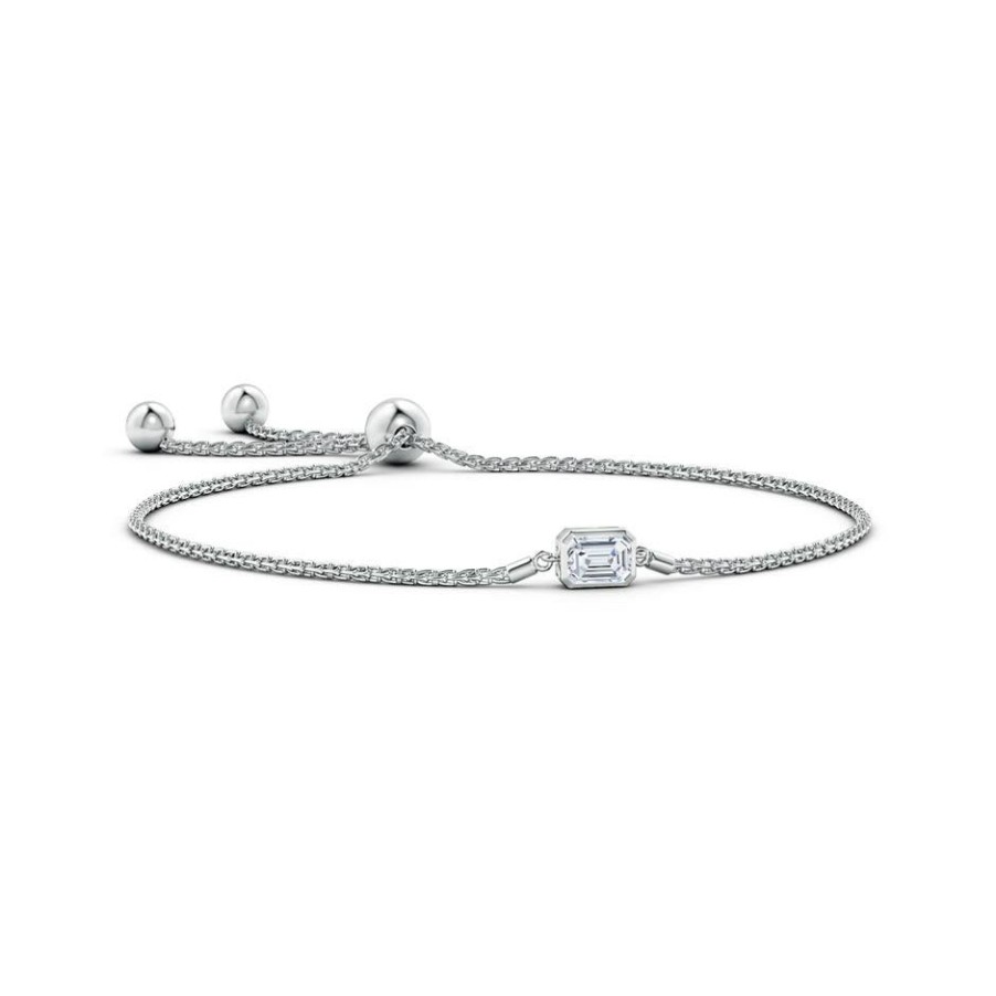 Bracelets Angara Diamond | Lab-Grown Horizontally Set Emerald-Cut Diamond Bolo Bracelet