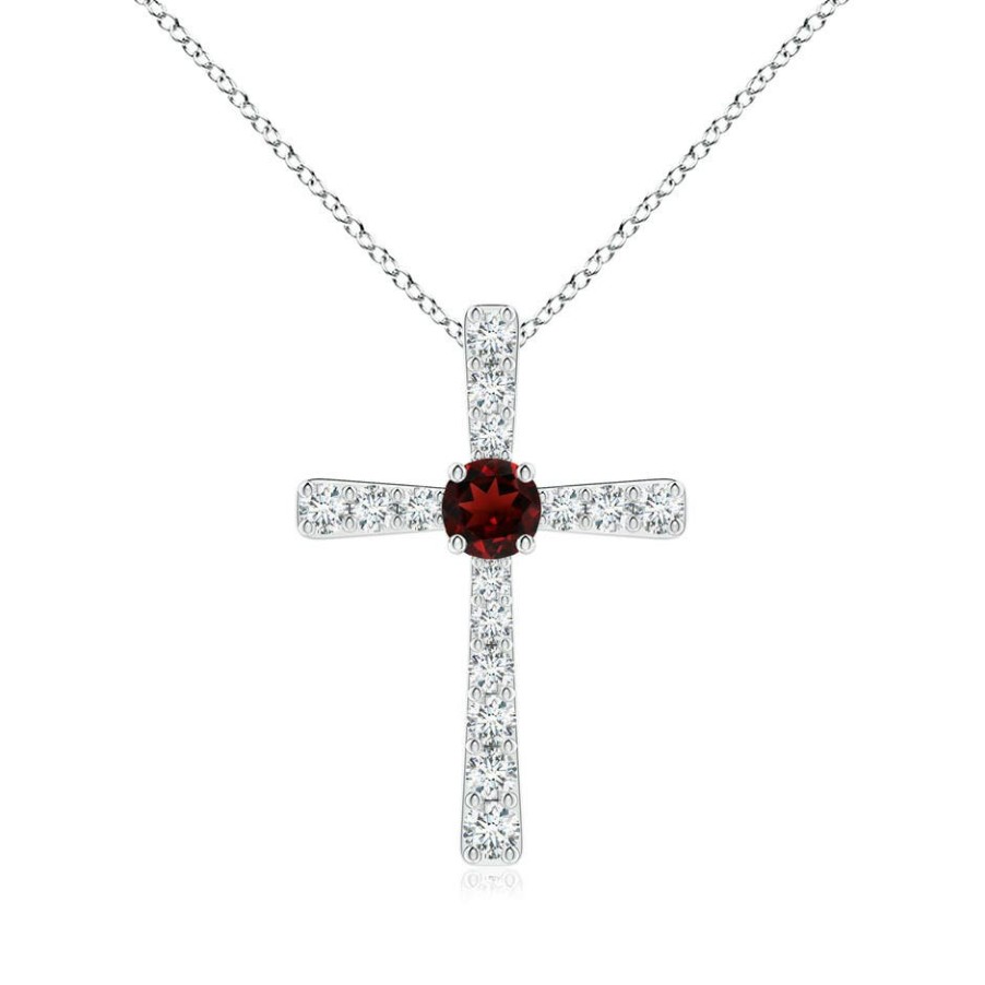 Necklaces Angara Garnet | Garnet And Diamond Cross Pendant