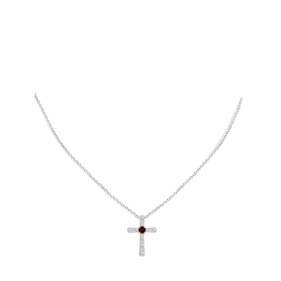 Necklaces Angara Garnet | Garnet And Diamond Cross Pendant