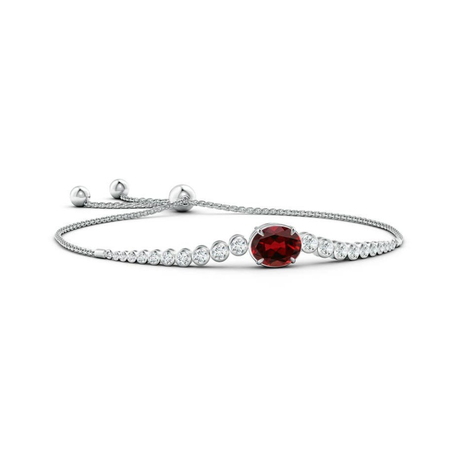 Bracelets Angara Garnet | Oval Garnet Bolo Bracelet With Bezel Diamonds