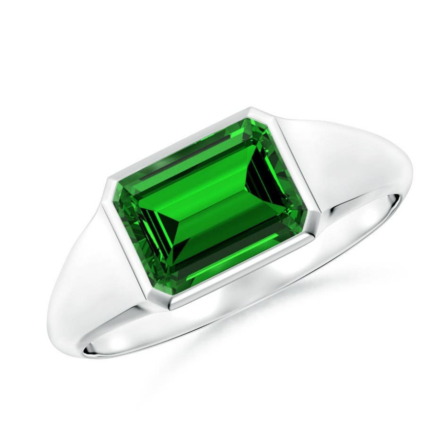 Rings Angara Emerald | Lab-Grown Emerald-Cut Emerald Signet Ring