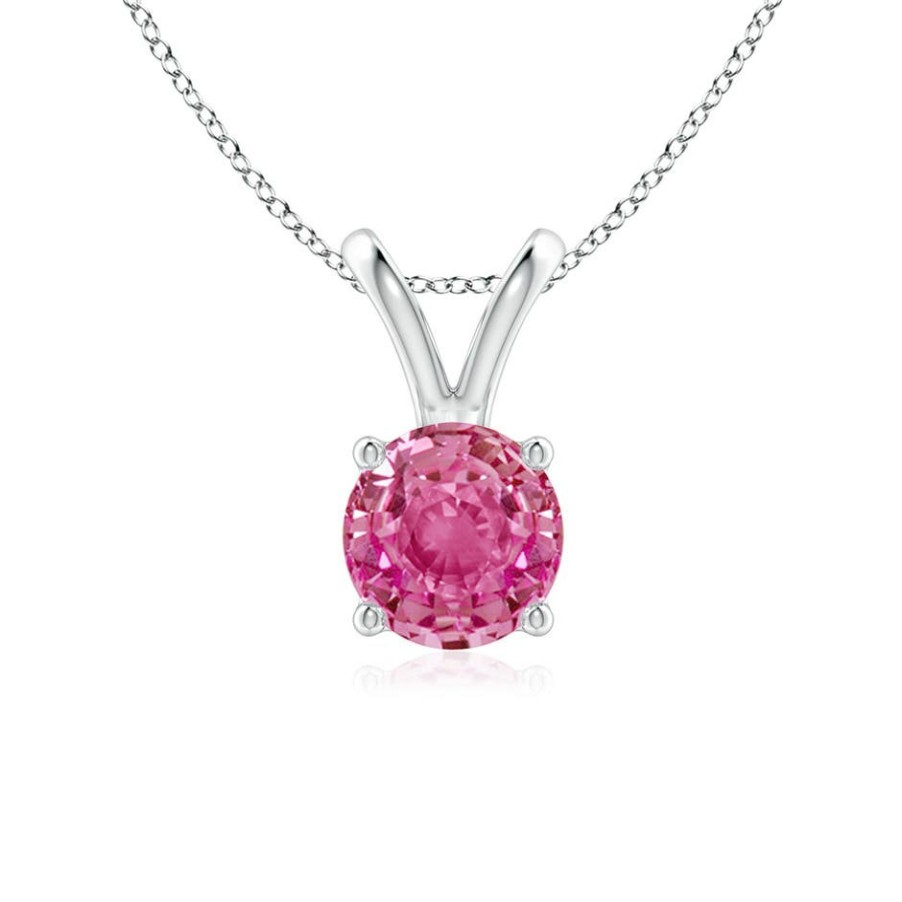 Necklaces Angara Pink Sapphire | V-Bale Round Pink Sapphire Solitaire Pendant