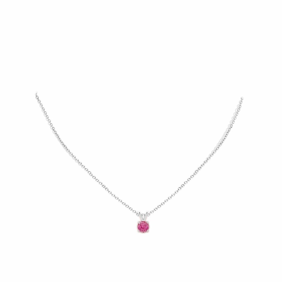 Necklaces Angara Pink Sapphire | V-Bale Round Pink Sapphire Solitaire Pendant