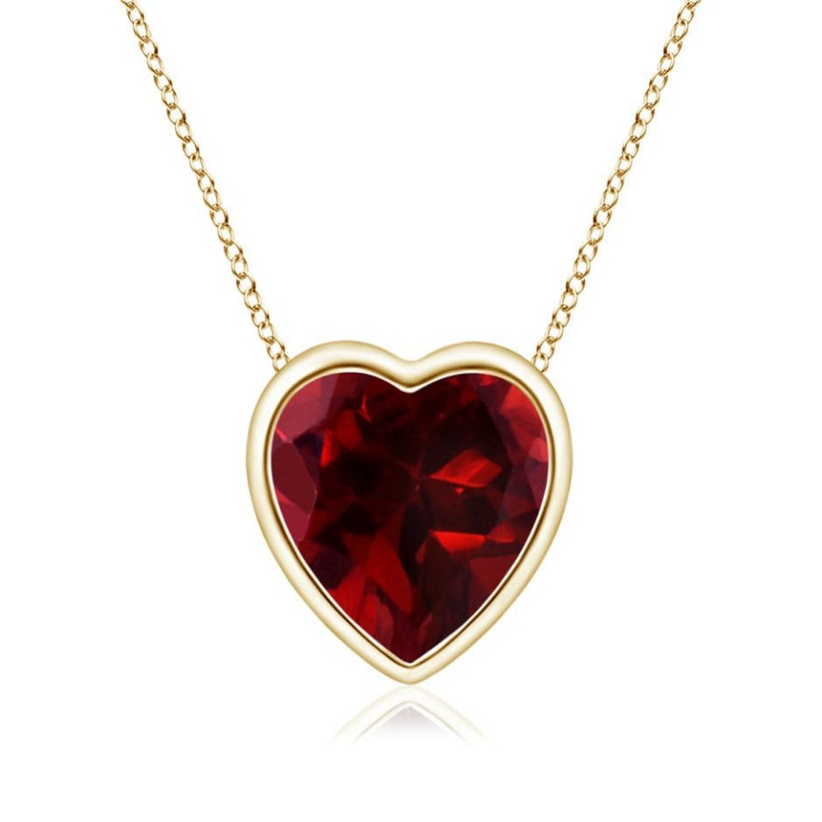 Necklaces Angara Garnet | Bezel-Set Solitaire Heart Garnet Pendant