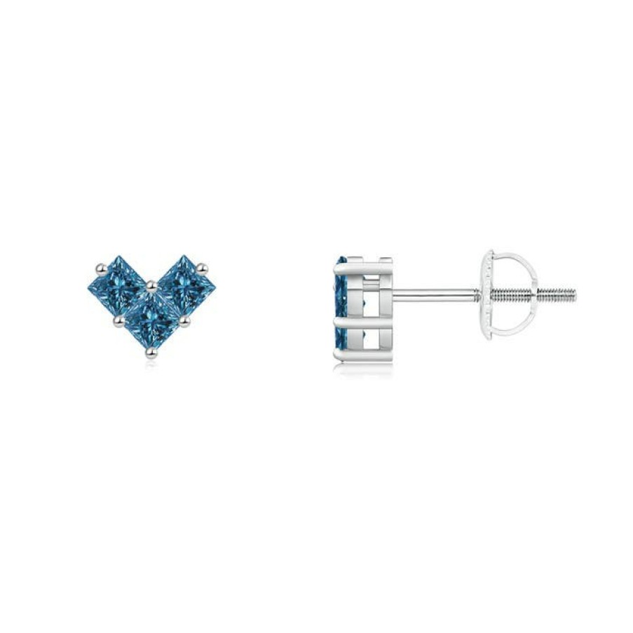 Earrings Angara Enhanced Blue | V-Shaped Princess-Cut Blue Diamond Stud Earrings