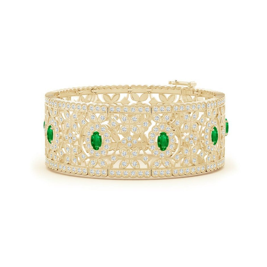 Bracelets Angara Emerald | Vintage Inspired Oval Emerald Bracelet With Diamonds