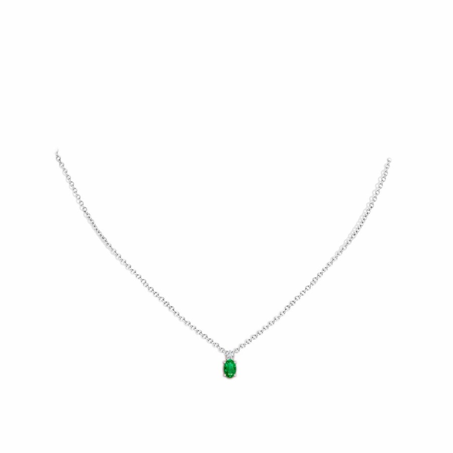 Necklaces Angara Emerald | Oval Emerald Solitaire Pendant With Diamond