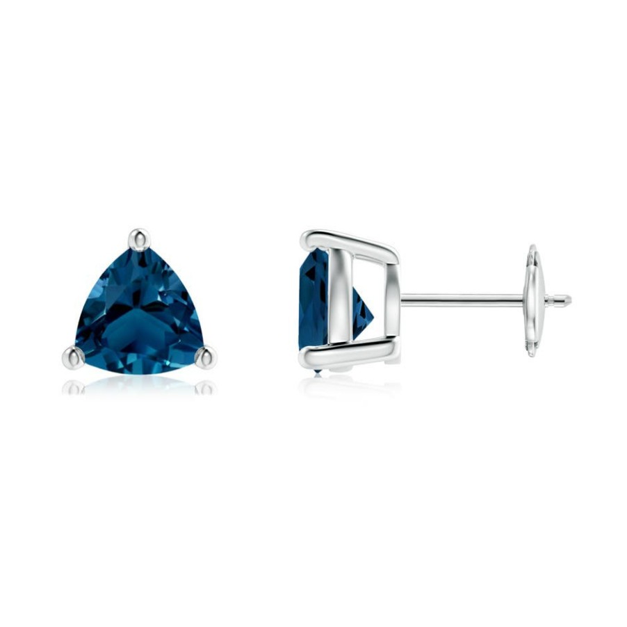 Earrings Angara London Blue Topaz | Basket-Set Trillion London Blue Topaz Stud Earrings