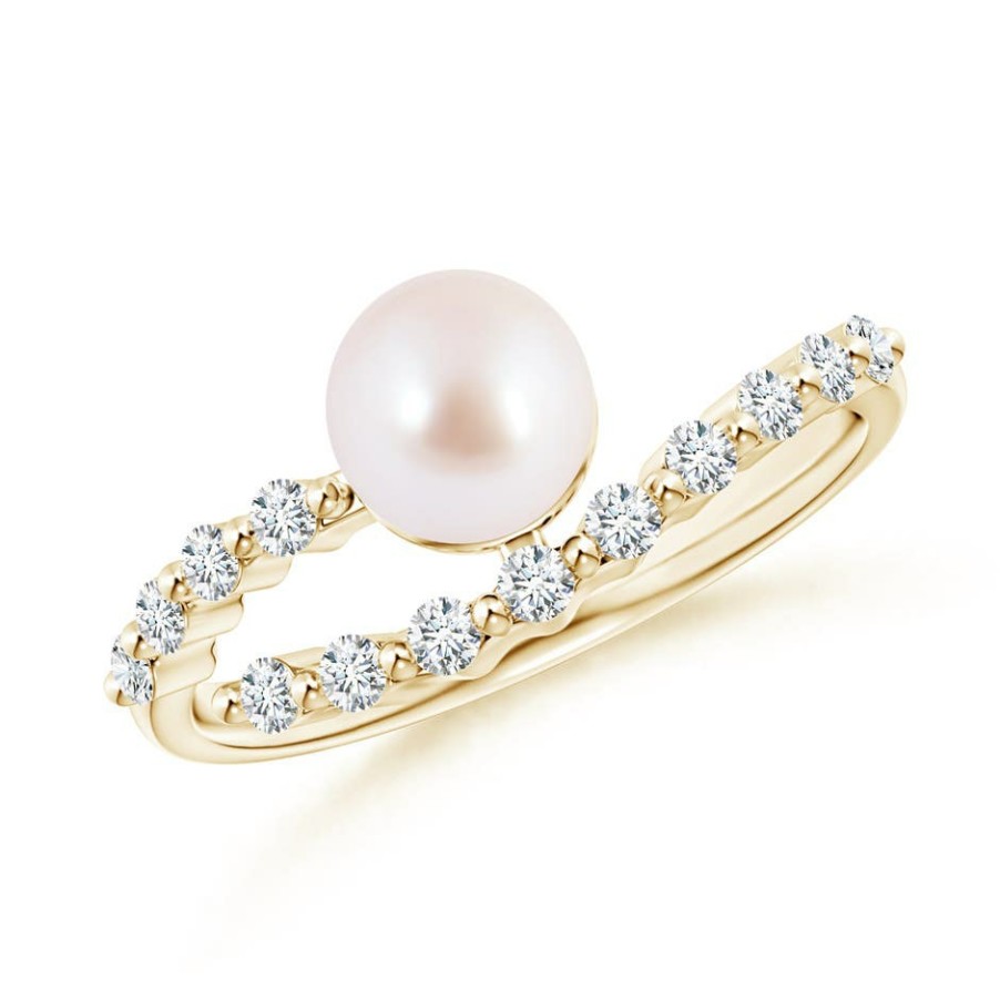 Rings Angara Akoya Pearl | Japanese Akoya Pearl Solitaire Ring With Diamonds