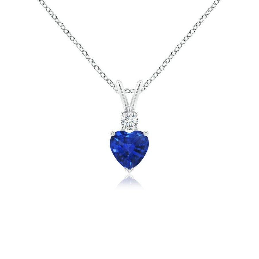 Necklaces Angara Blue Sapphire | Heart-Shaped Sapphire Rabbit Ear Bale Pendant