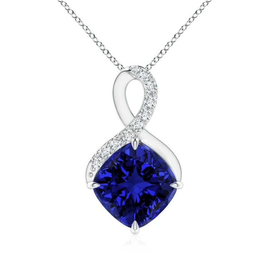 Necklaces Angara Blue Sapphire | Lab-Grown Claw-Set Sapphire Infinity Pendant With Lab Diamonds