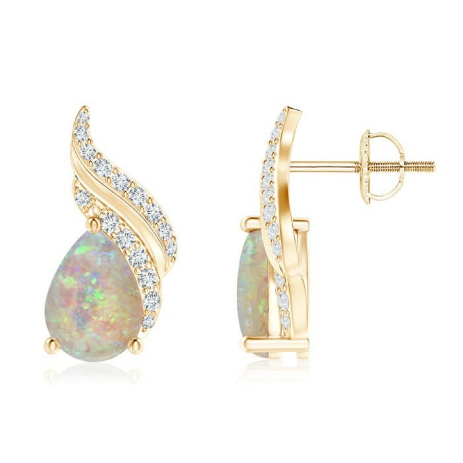 Earrings Angara Opal | Pear-Shaped Opal And Diamond Flame Earrings