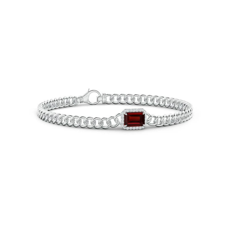 Bracelets Angara Garnet | Emerald-Cut Garnet Bracelet With Diamond Halo