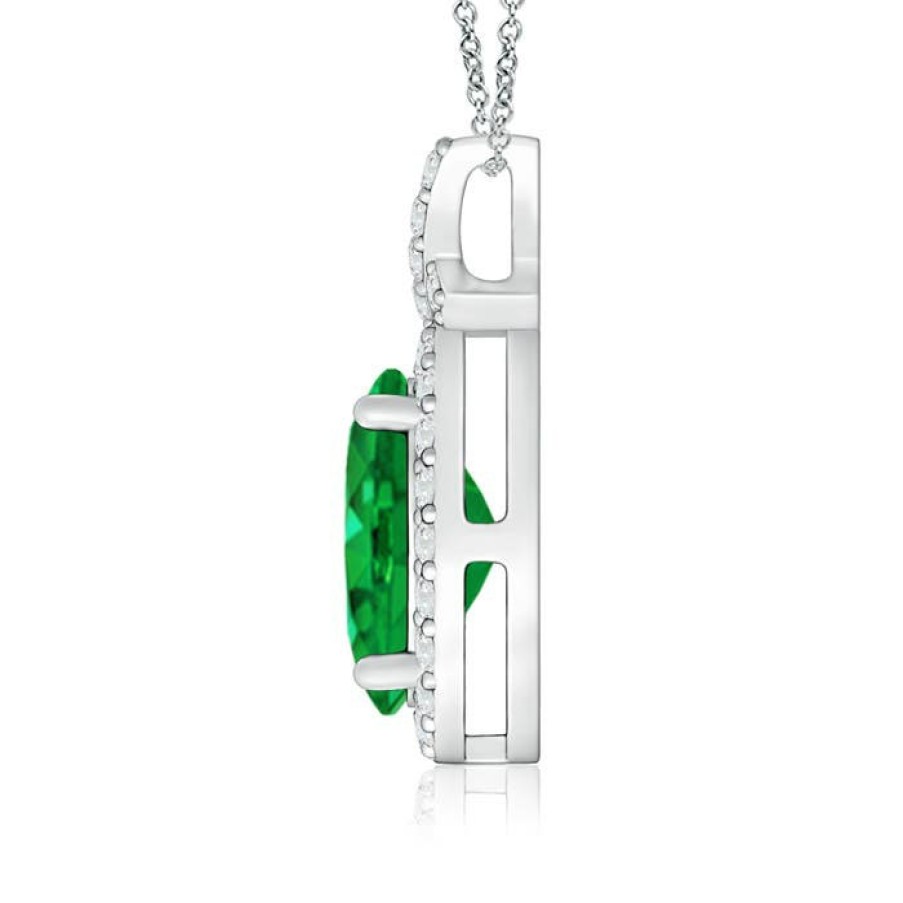 Necklaces Angara Emerald | Vintage Style Emerald Pendant With Diamond Halo