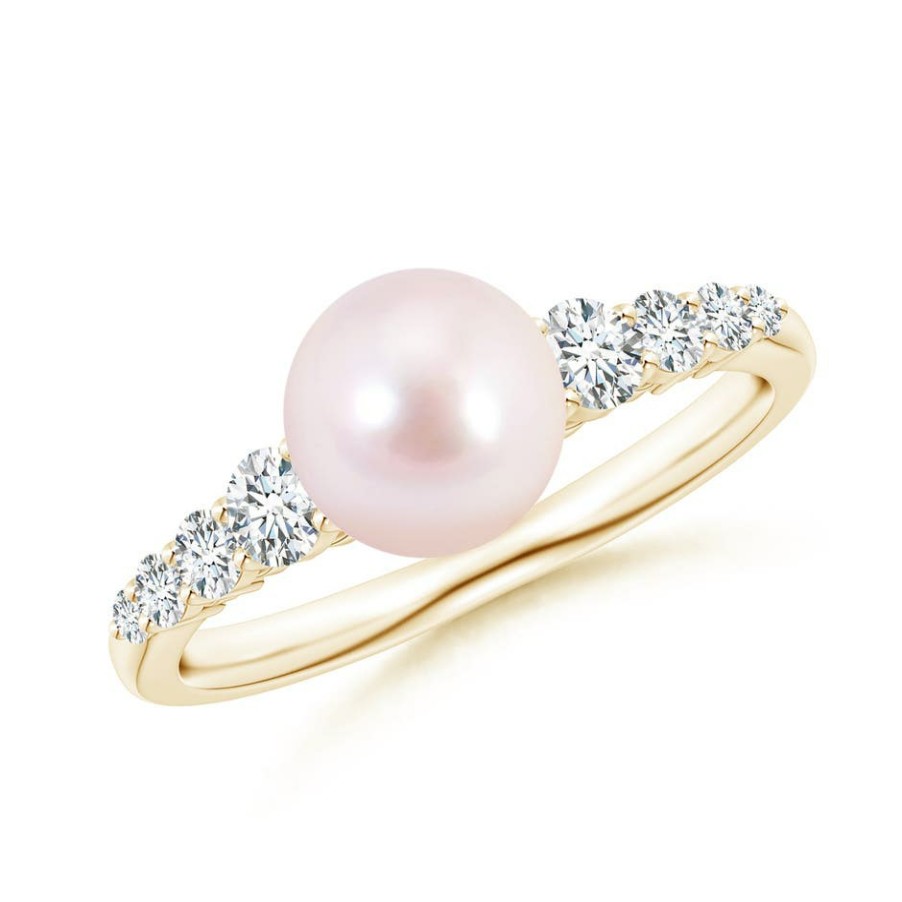 Rings Angara Akoya Pearl | Japanese Akoya Pearl Ring With Graduated Diamonds