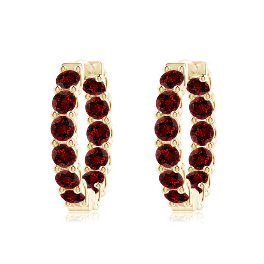 Earrings Angara Ruby | Lab-Grown Prong-Set Ruby Inside Out Hoop Earrings