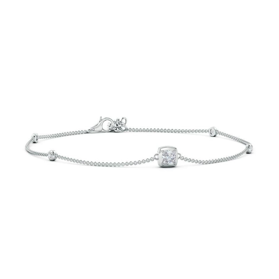 Bracelets Angara Diamond | Cushion Diamond Station Bracelet With Bezel-Set Accents