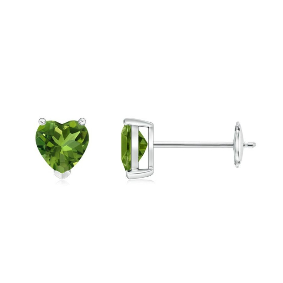 Earrings Angara Peridot | Peridot Solitaire Heart Stud Earrings