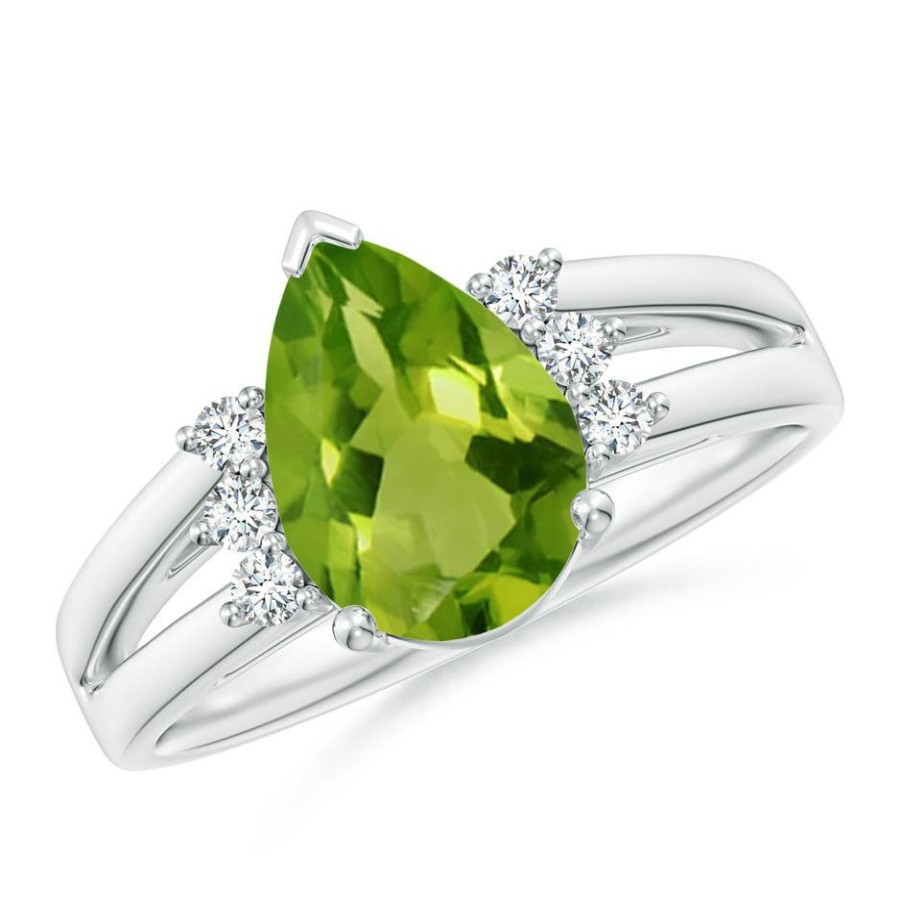 Rings Angara Peridot | Pear Peridot Ring With Triple Diamond Accents