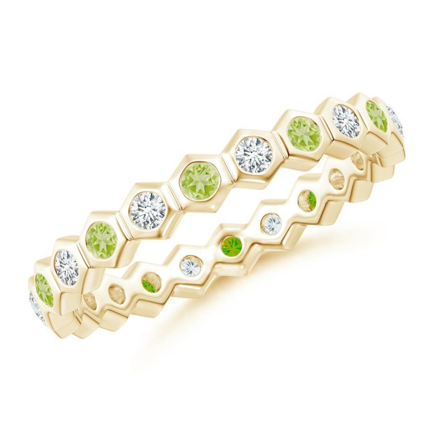 Rings Angara Peridot | Natori X Angara Hexagonal Peridot And Diamond Eternity Ring