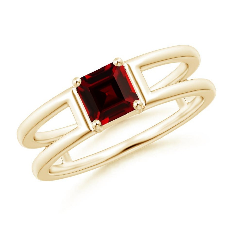 Rings Angara Garnet | Parallel Split Shank Square Emerald-Cut Garnet Ring