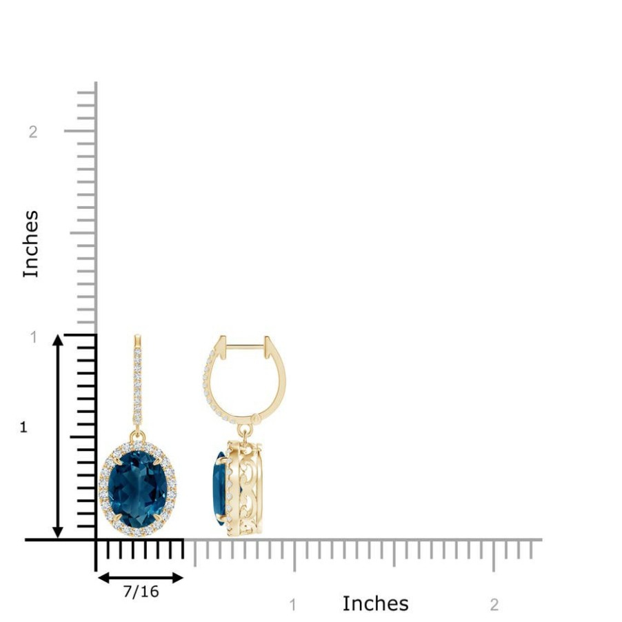 Earrings Angara London Blue Topaz | Oval London Blue Topaz Dangle Earrings With Diamonds